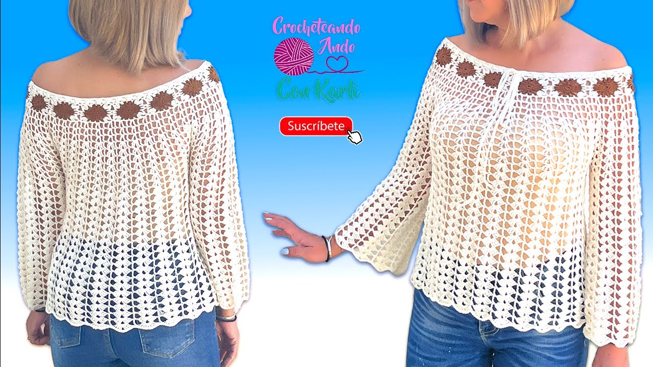 Túnica o Blusa tejida a crochet 🌺 Modelo “Boho Chic”🕶 -TUTORIAL PASO A PASO