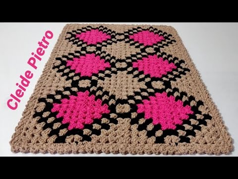 Passo a passo Tapete retangular de crochê de barbante para inici