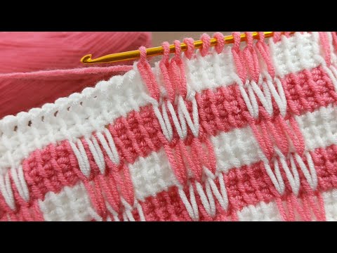 Wonderful 💯‼️Two-color Tunisian crochet model that looks like wow knitting #crochet #knitting