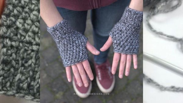 a person wearing a basic crochet fingerless gloves