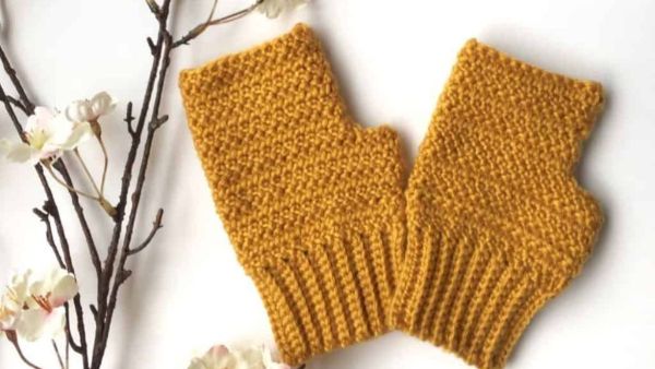 herringbone crochet mittens