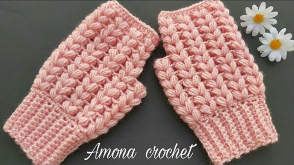 puff stitch fingerless gloves for the cuff