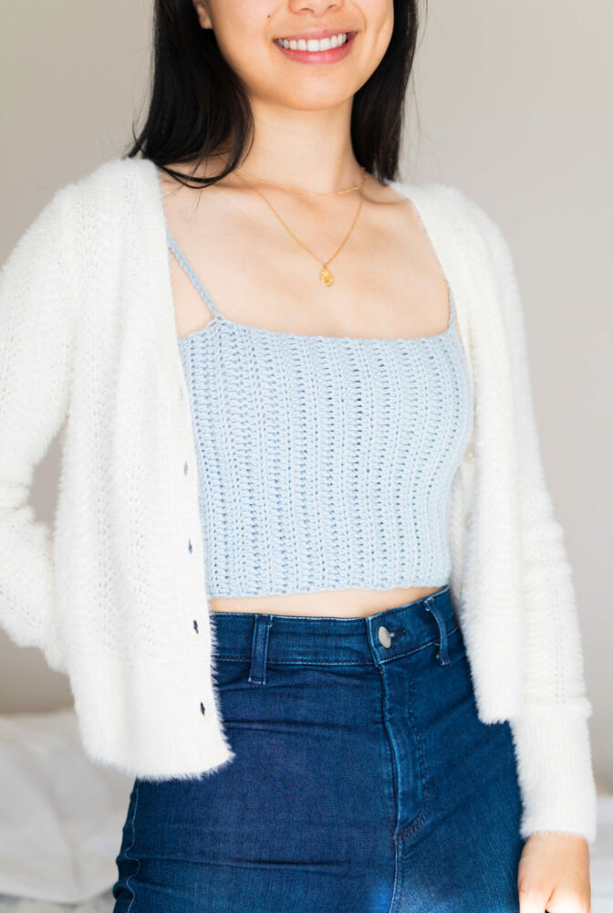 A woman wearing a Crochet Crop Top