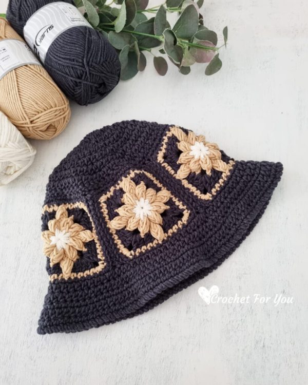 Bobble Granny Square Crochet Bucket Hat