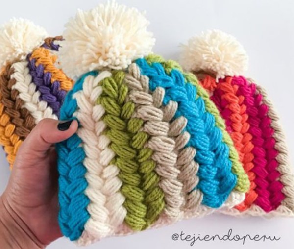 Braided Puff Stitch Crochet Hats