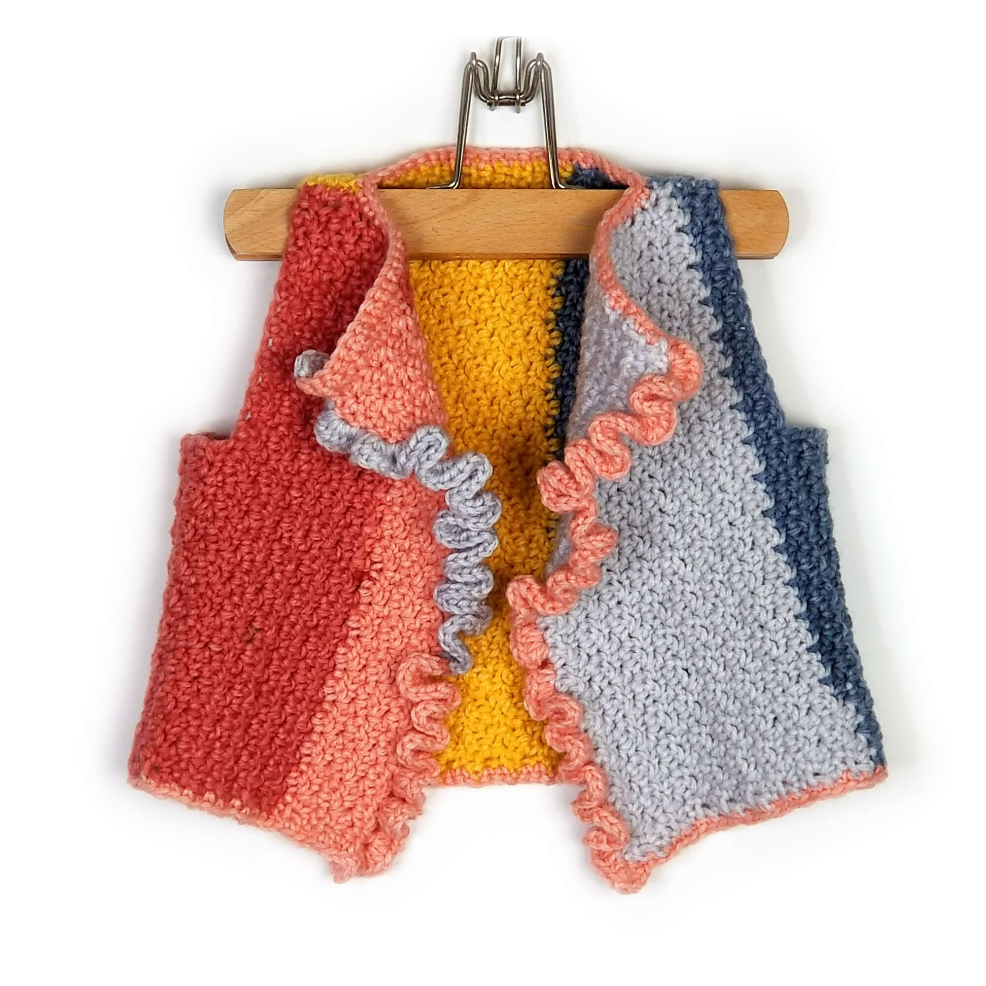Crochet Colorblock Ruffle Front Vest 