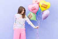 Conversation Heart Pattern Sweatshirt with Stylish Elbow Patches