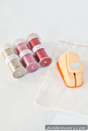 DIY Glitter Heart Drawstring Bag Supplies