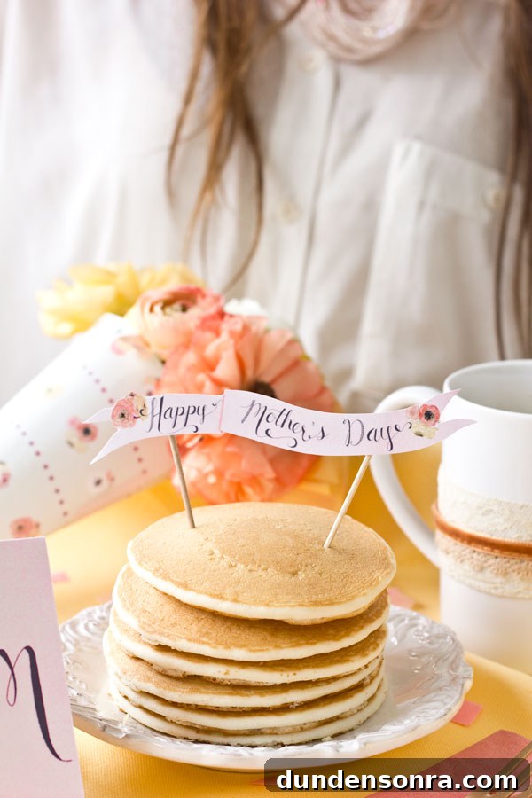 Mother’s Day Breakfast in Bed Printables — Free Printable Cards & Menus 4 Free Printable Mothers Day Pancake Topper