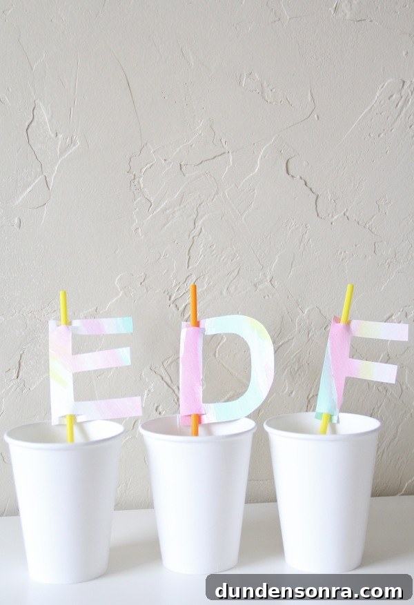 DIY Watercolor Monogram Straw Toppers