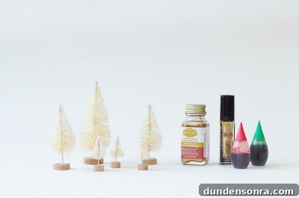 DIY Gold Dipped Bottle Brush Trees