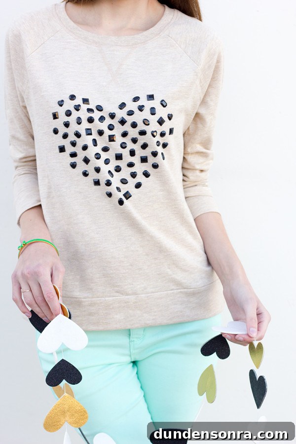 DIY Jeweled Heart Sweatshirt