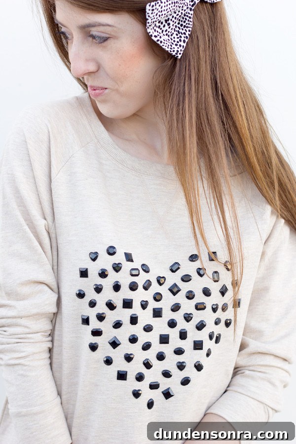 DIY Jeweled Heart Sweatshirt