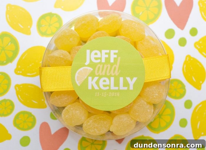 DIY Lemon Drop Favors in a clear tin. 