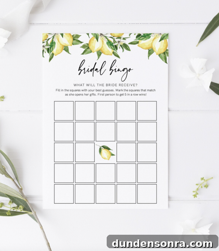 Bridal bingo with lemon designs on it. 