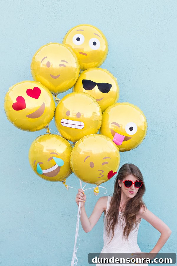 How to Make Emoji Balloons at Home: Fun DIY Guide 13 A woman wearing a costume, with Emoji Balloons