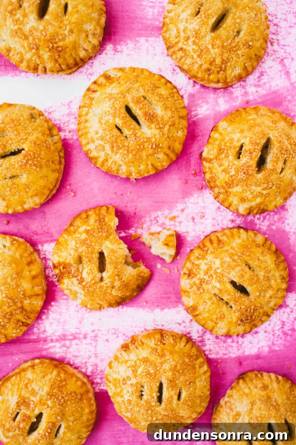 Vanilla Cardamom Pear Hand Pies — Homemade Mini Dessert Pies 14 Mini pies on a pink surface
