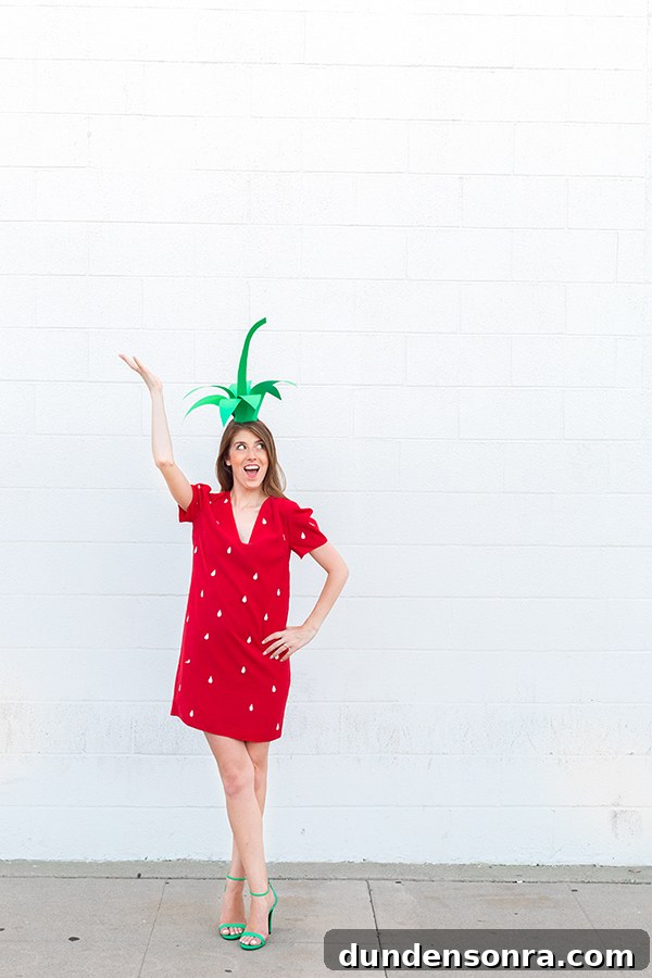A woman in a strawberry costume 