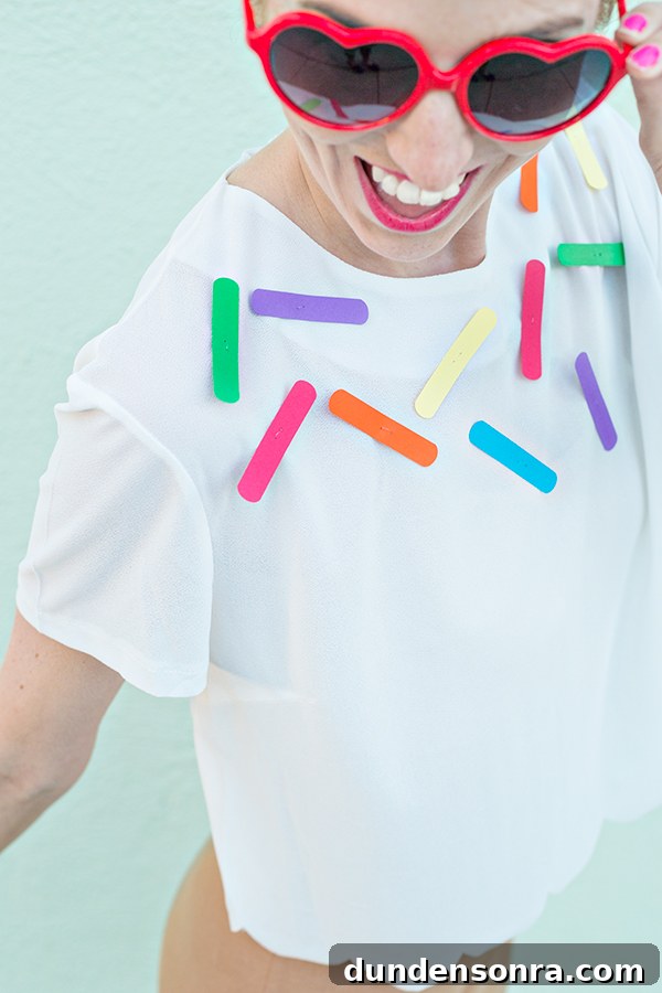 A white shirt with fake sprinkles 
