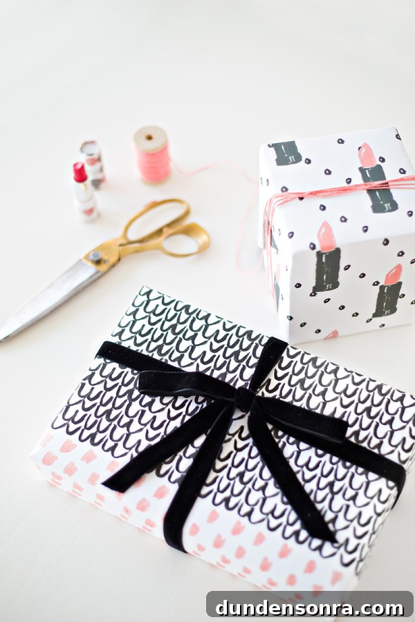 Presents with bows and a scissor