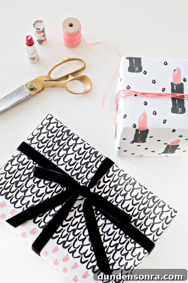 Presents with bows and scissors next to it