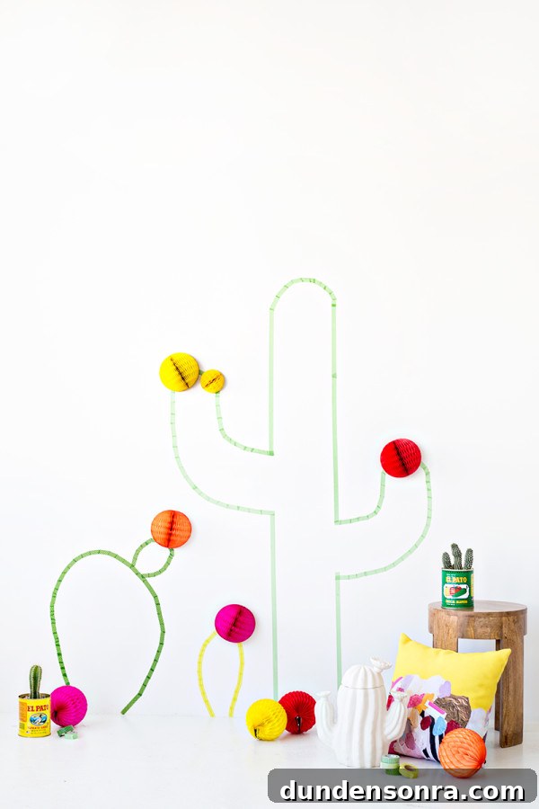 Washi Tape Cactus Wall Art Tutorial: Step-by-Step DIY Decor Guide 2 Cactus crafts and colorful shapes