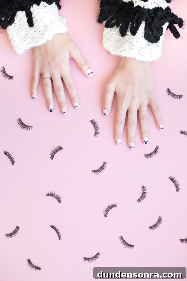 DIY Wink Wink Manicure Tutorial: Step-by-Step Cute Nail Art 7 Fake eyelashes on a surface