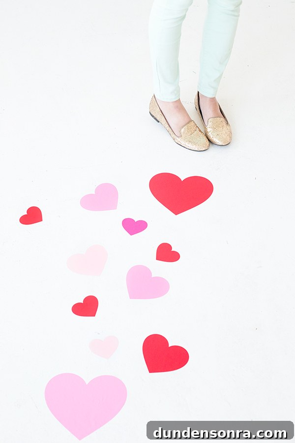 DIY Heart Floor Decals: Step-by-Step Guide to Stylish Home Floors 6 Paper hearts on the ground