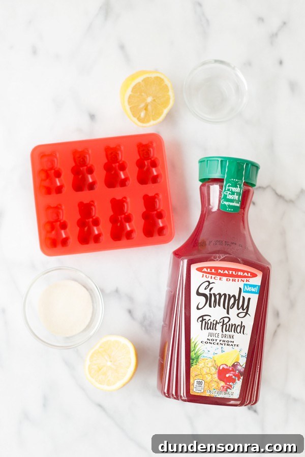 Fruit punch, ice tray, and a lemon 