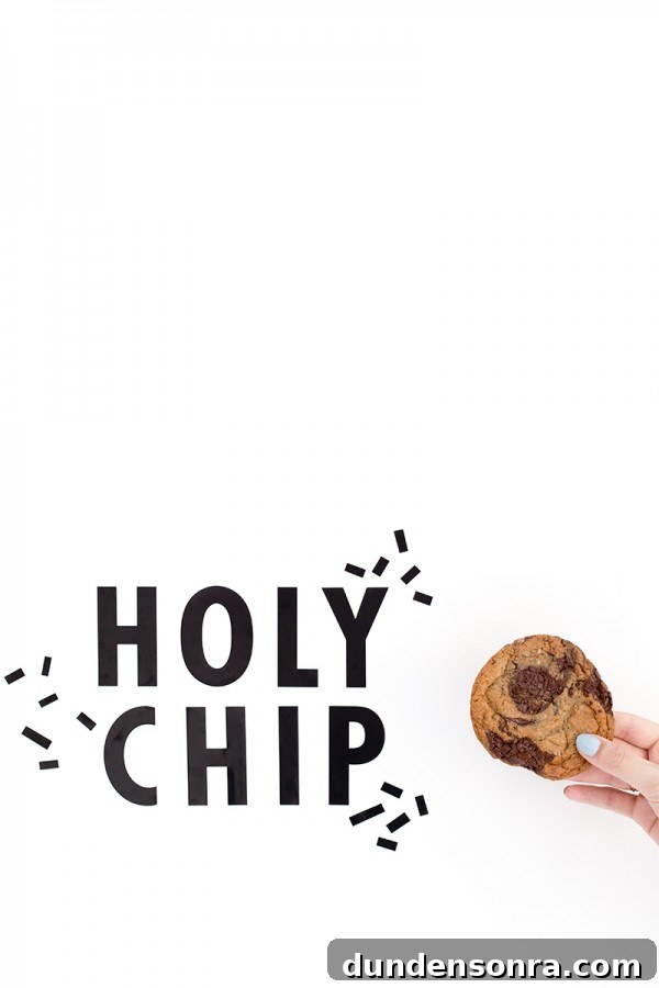 Someone holding a cookie and the words "holy chip" next to it