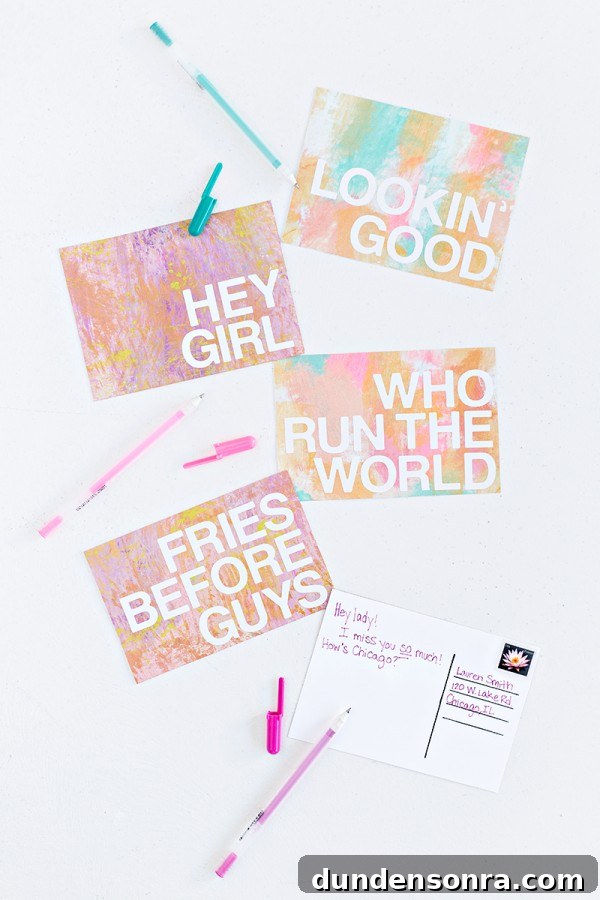 Creative DIY Postcard Message Ideas with Patterned Designs 11 Pink cards with white words on it
