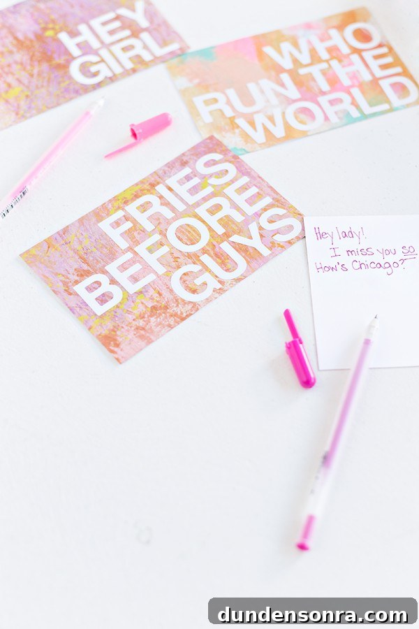 Creative DIY Postcard Message Ideas with Patterned Designs 3 Pink card with words on it