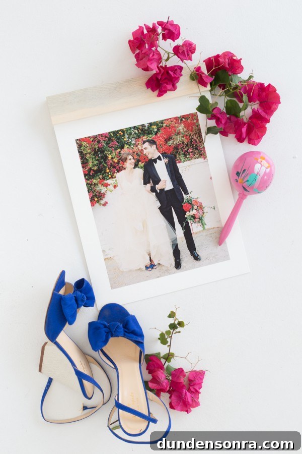 A photo with flowers and heels next to it