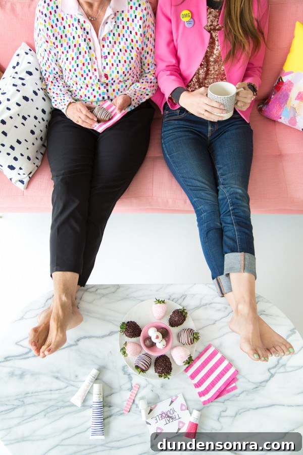 Treat Yourself Mother's Day Printables and Sweets 3 Two women sitting on a couch with their feet on a table