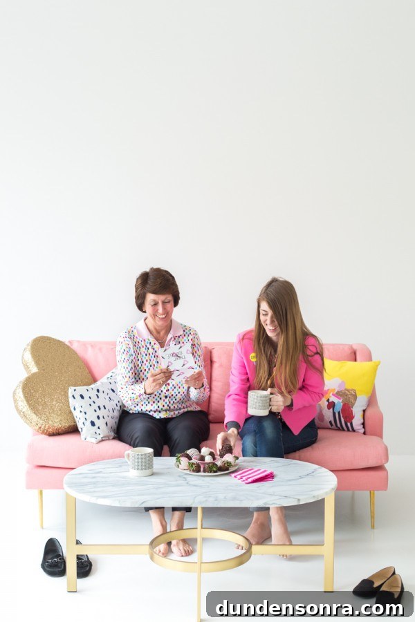 Treat Yourself Mother's Day Printables and Sweets 7 Two people sitting on a pink couch