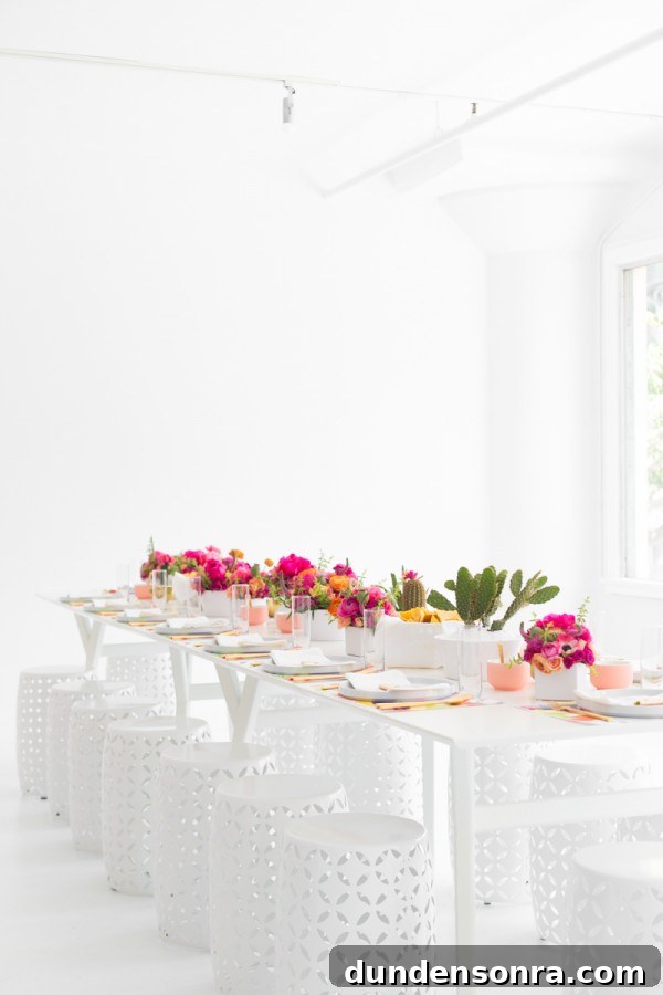 A table set with flowers and plants