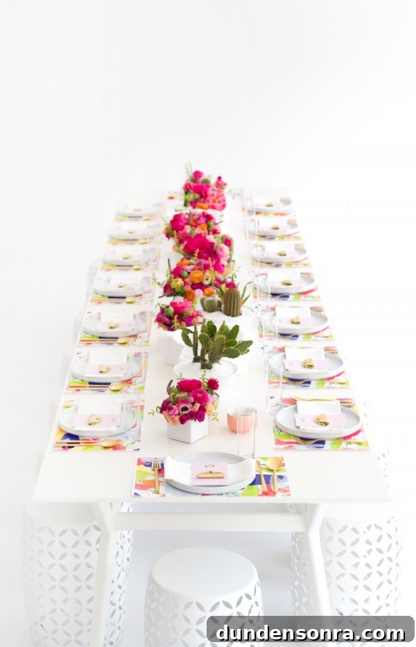 Flowers and plates on a table