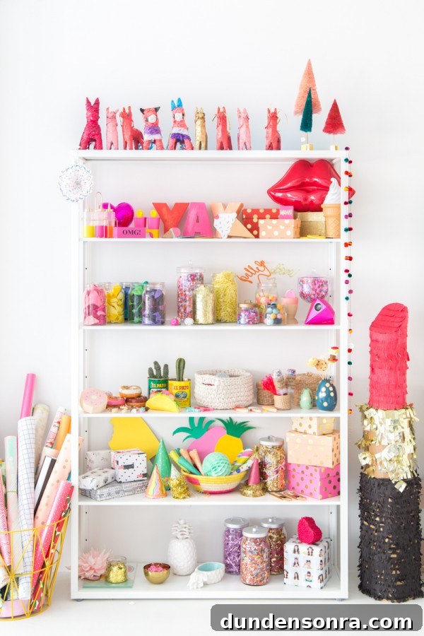 A shelf with a bunch of colorful items on it
