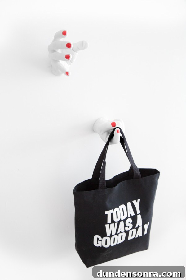 A hand hook with a bag on it
