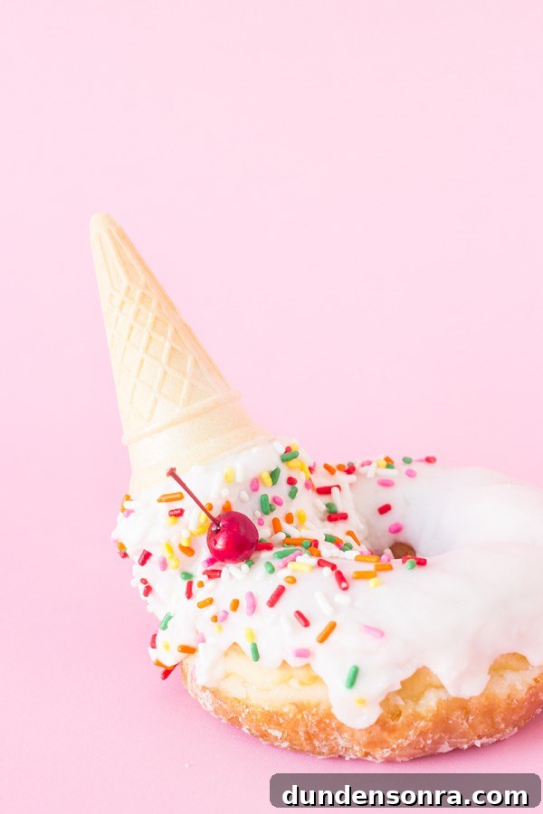 Melted Ice Cream Cone Donuts Recipe: Homemade Treats in Minutes 3 A donut with an ice cream cone in it