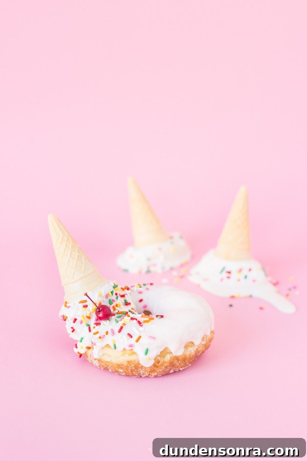Melted Ice Cream Cone Donuts Recipe: Homemade Treats in Minutes 6 Donuts with ice cream cones
