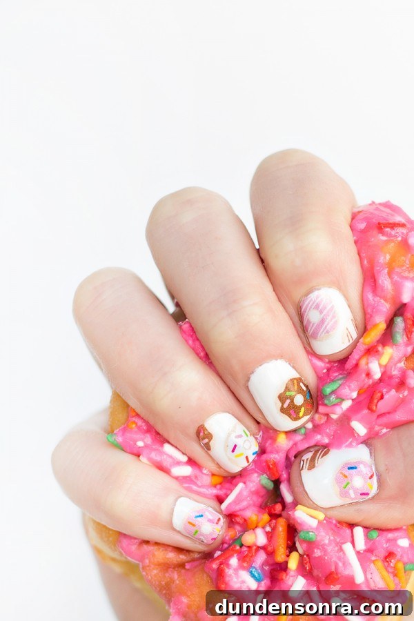 DIY Donut Nail Decals: Fun Printable Nail Art Designs 13 Someone squeezing a donut