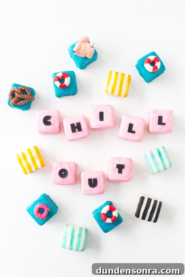 Pool Party Petit Fours: Festive Mini Desserts for Summer Gatherings 2 Little squares that say "chill out"