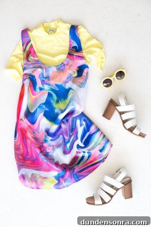 A colorful dress and heels