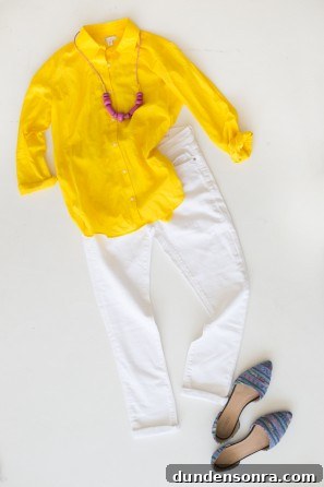 Yellow shirt and white pants