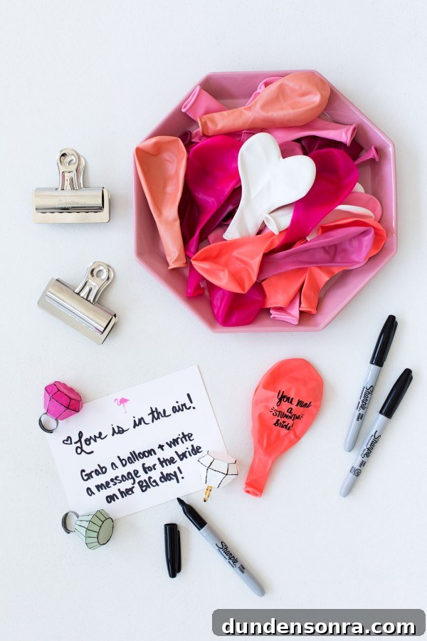 Balloon Wishes Ideas for the Bride-to-Be: Creative Bridal Shower Decor 5 Pink balloons, cards, and sharpies