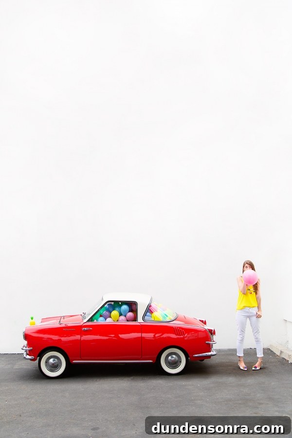 DIY Funky Hood Ornaments: Creative Ideas and How to Make Them 13 A red car with balloons inside of it