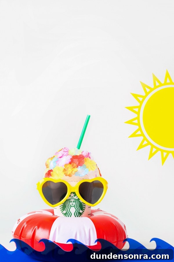 DIY Retro Swim Frappuccinos: Make Vintage Poolside Drinks at Home 2 Starbucks drink with sunglasses on it