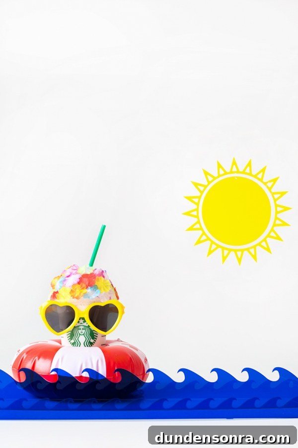 DIY Retro Swim Frappuccinos: Make Vintage Poolside Drinks at Home 8 A starbucks drink with sunglasses on it