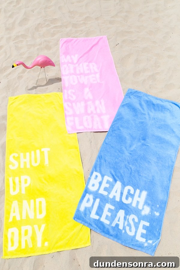 Colorful towels with words on them